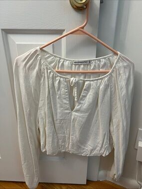 Abercrombie & Fitch Cream Peasant Top with Tie Neck
